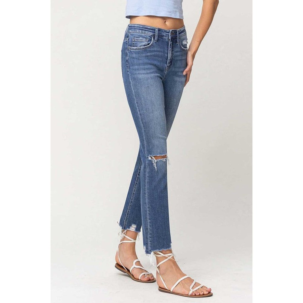 Flying Monkey Holly High Rise Distressed Hem Ankle Slim Straight Jeans - Picture 6 of 9
